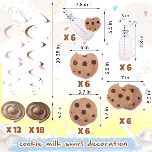 Image of Epakh 30 Pcs Cookie Milk Party Decorations Chocolate Chip Milk Hanging Swirls Cutouts Ribbon Streamers Garlands Cookie Party Supplies for Street Theme Birthday Baby Shower