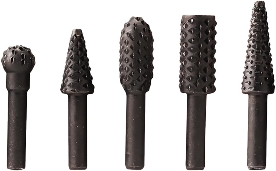 Rotary Drill Set for Wood Carving and Milling, 5 Piece Black | Stainless Steel Grinding Heads, Lightweight Portable Tools, Engraving and Woodworking Files Use