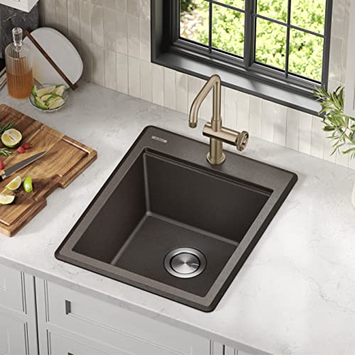 Kraus Bellucci 18-Inch Granite Composite Workstation Drop-In Top Mount Single Bowl Kitchen Bar Sink In Metallic Brown With Accessories, Kgtw12-18Mbr #TOP1
