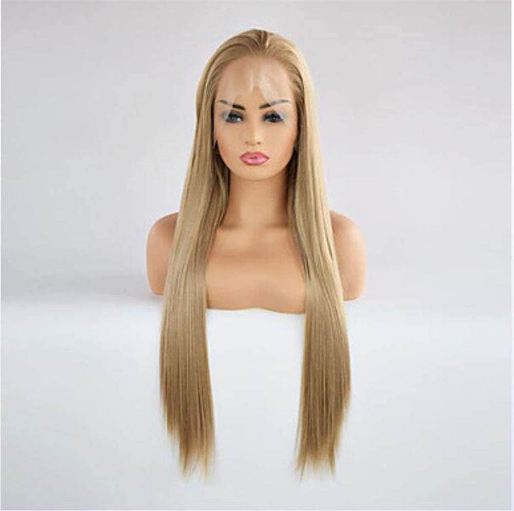 Perruque avant en dentelle synthétique anti-frisottis soie droite lin longue 28 pouces