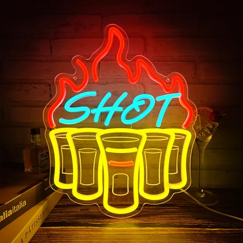 Image of Shot Neon Signs for Wall Decor, Bar Neon Sign, Dimmable Acrylic LED Lights for Home Bar Pub Club Bistro Man Cave Restaurant Party Decorations Gift