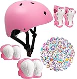 Toddler Bike Helmet with Knee Elbow Wrist Pads Guards,Pink Girls Bike Helmet for Ages 2-3-5-8-14,Sports Protective Gear Set for Bicycle,Skate Scooter,Rollerblading with Unicorn Sticker
