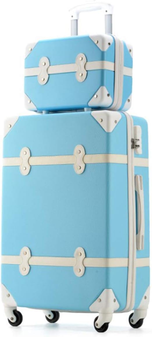 Women's fashion Vintage Trolley Suitcase, Retro ABS Hard Trunk 360° Spinner Lightweight Luggage Case with TSA Locks,Blue,20+12in