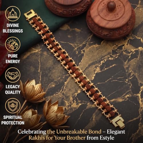 Image of Nazakat 21 Bead Original Rudraksha Rakhi for Brother | Gold Plated Traditional Rakhi Bracelet | Sacred Rudraksha Raksha Bandhan Thread | Adjustable Designer Rakhi Gift for Bhai | Festival Hand Band