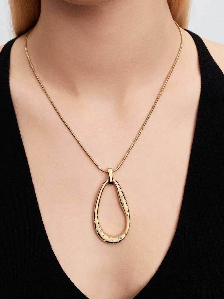 PANDORA Essence Organisch Geformter Steinbesetzter Statement-Anhänger Halskette mit 14k vergoldeter Metalllegierung und Zirkonia, Größe 90cm, 364667C01-90