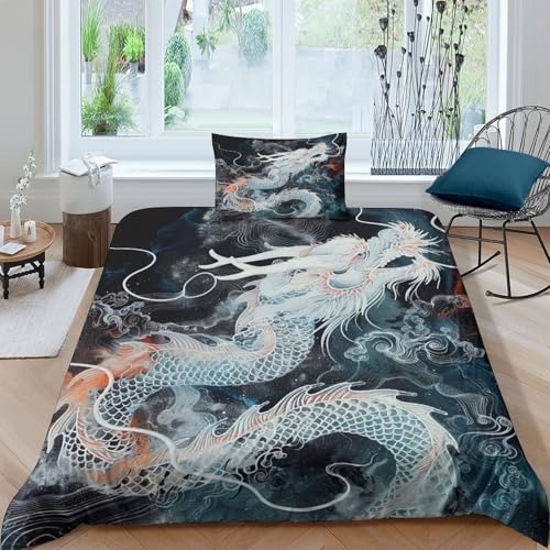 Parure de lit dragon 3D housse de couette microfibre douce 135x200cm single - 2