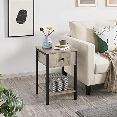 Yaheetech Bedside Table, Wooden Sofa Side Table with Metal Frame, End Table with Storage Drawer, Bedside Cabinet Nightstand for Living Room/Bedroom,40 x 40 x 61cm,Gray