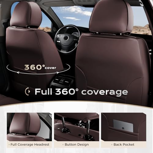 Image of Coverado Car Seat Covers Full Set, Seat Covers for Cars, Car Seat Cover, Car Seat Protector, Leather Car Seat Cushion, Waterproof Car Seat Covers Front Seats and Back Fit for Most Cars(Coffee)