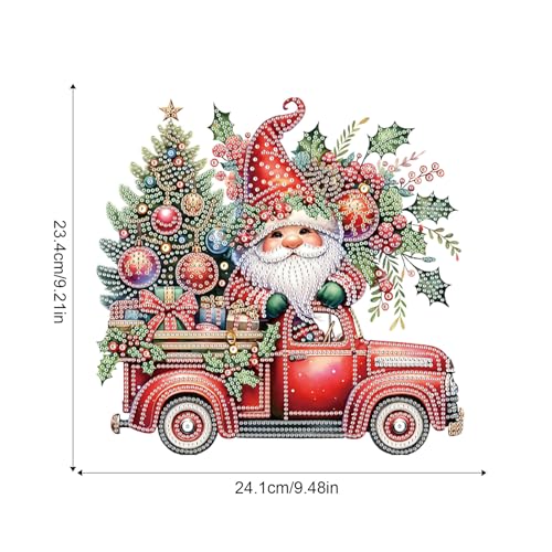 Image of 5D DIY Christmas Diamond Art Pendant Kit, Gnome, Christmas Tree & Car Design, Diamond Painting Hanging Ornament for Adults, Crystal Window & Door Decor, Holiday Gift Wall Home Decoration (24.1x23.4cm)