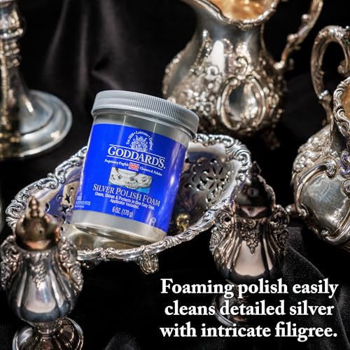 Goddard’s Silver Polish Foam, Silver Jewelry Cleaner for Antiques, Accessories, Ornaments, Silver Cleaner, Silverware Protection, Tarnish Remover for Sterling Silver Jewelry, Sponge Applicator, 6 oz