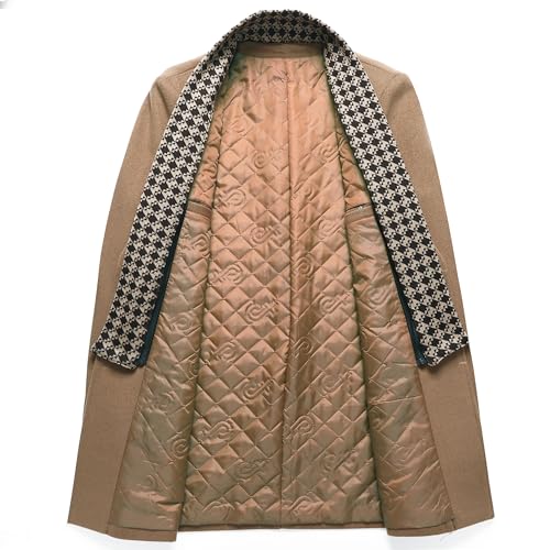 Image of PRIJOUHE Men's Wool Coat Hoodie Long Trench Coat Cotton Casual Woollen Overcoat Jacket