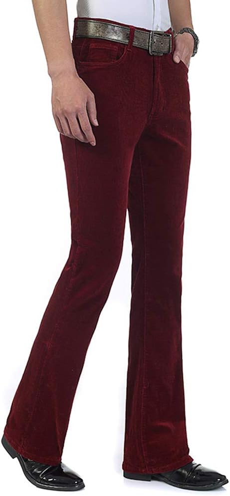HAORUN Men Corduroy Bell Bottom Flares Pants Slim Fit 60s 70s Vintage Bootcut Trousers - Image 4