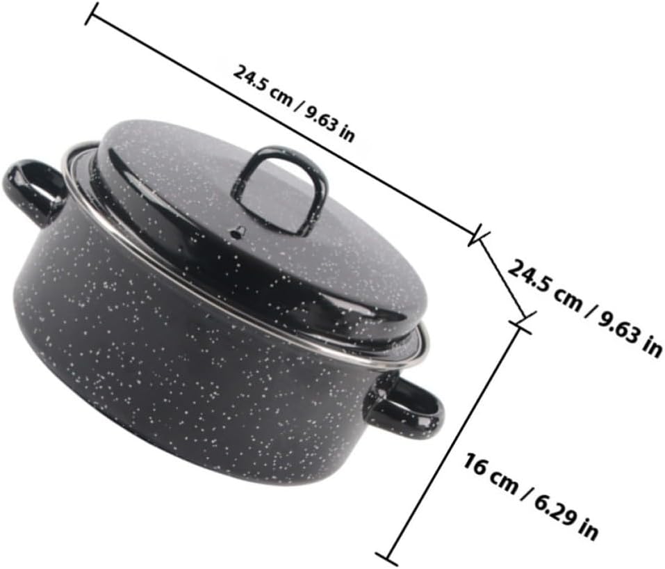 Enameled Roasting Pan with Lid, Black Enamel Roaster for Baking