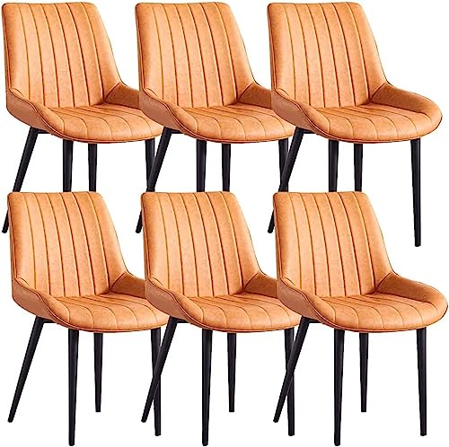 Juego de 6 sillas de comedor modernas de piel sintética amarilla, sillas auxiliares de cocina y sala de estar con patas de acero al carbono - Cómodo asiento de salón