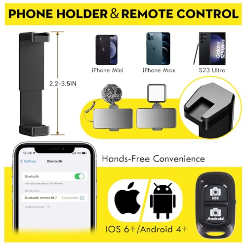 Aureday 88’’ Flexible Phone Tripod with 14.95’’ Gooseneck, Remote and Phone Holder, Overhead Cell Phone Stand＆Selfie Stick for Video Recording, Compatible with iPhone Android Phone, Camera - Thumbnail 5
