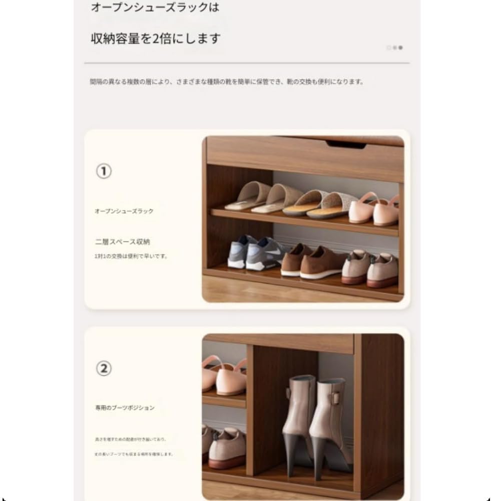 玄関ベンチ スツール 収納スツール 玄関靴 小物 靴箱二段式靴 木製 ボックス付き 玄関椅子 廊下 シューズラック 【Gewudraw】 靴入