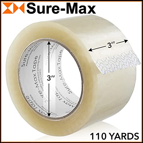 Sure-Max 24 Rolls Extra-Wide Shipping & Packing Tape (3" X 110 Yard/330' Each) - Moving & Adhesive Carton Sealing - 2.0Mil Clear #TOP2