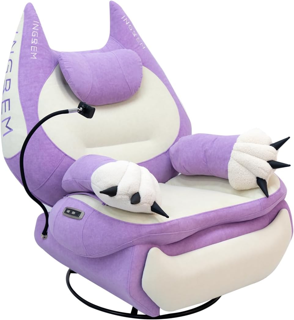 INGREM Smart Recliner with Adjustable Settings, Voice-Activated Home Theater Gaming Seat Rocker, Electric Lounge Chair Featuring USB Port ๏ผPhone Holder and Cat Claw Armrest (Purple)