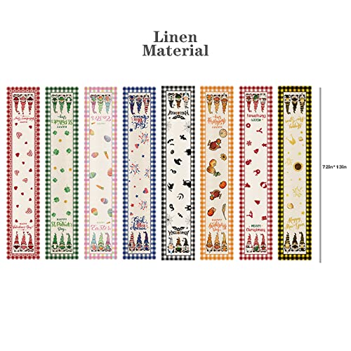 Yovoyoa 8 Pcs Gnomes Holiday Table Runner 72 Inches Long, Plaid Valentines Day St Patricks Day Easter 4Th Of July Halloween Thanksgiving Day New Year Christmas Burlap Table Decor For Home Farmhouse #TOP1