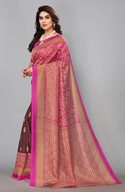 Sari Indien en Soie Artistique Ajustable avec Blouse à Coudre - 5