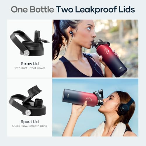 Image of BUZIO Triple Wall Vacuum Water Bottle with Dust-Proof Straw & Spout Lids