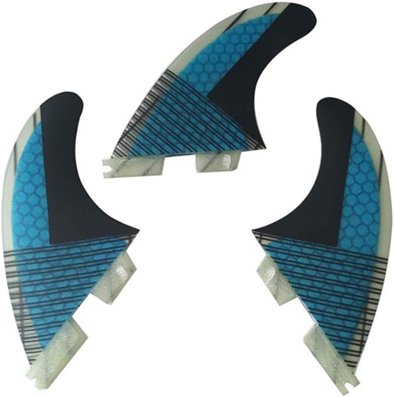 - TOPWAYS Fiberglass+Honeycomb Surfboard Fin (3) Glass Flex Thruster Surf Fin Set (Double Tabs II Plug Style G5 Size) - Tri Fin Thruster Set Surfboard fins G5 M Size Surfing fins (Blue)