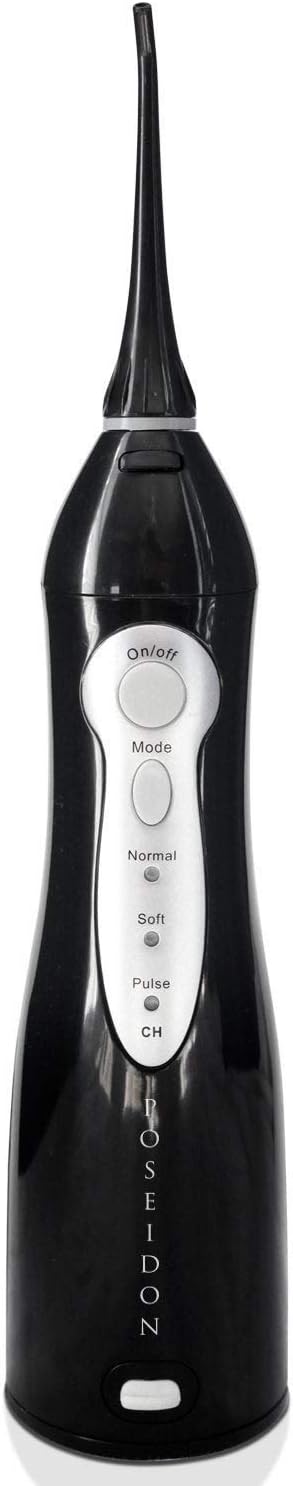 ToiletTree Products Oral Irrigator by Poseidon Portable and Cordless Water Flosser (w/Rechargeable Batteries, Black)
