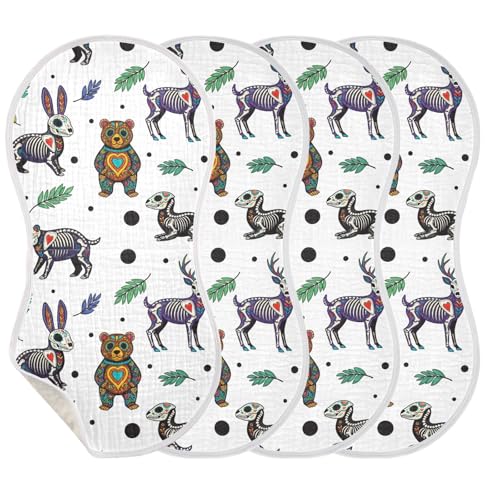 J JOYSAY Deer Rabbit Skull White Baby Burp Cloths for Boys Girls Large 22''x11'' Cotton 4 Layer Baby Items Must Haves for Infant Drool one sizex4