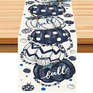 Fall Table Runner, Thanksgiving Blue Pumpkin Polka Dot Tabletop Runner Autumn Harvest Seasonal Holiday Table Decoration for Farmhouse Kitchen Dinning Indoor Home Party Decor 13x72in Fall Table Runner Thanksgiving Blue Pumpkin Polka Dot Tabletop Runner Autumn Harvest Seasonal Holiday Table Decoration for Farmhouse Kitchen Dinning Indoor Home Party Decor 13x72in