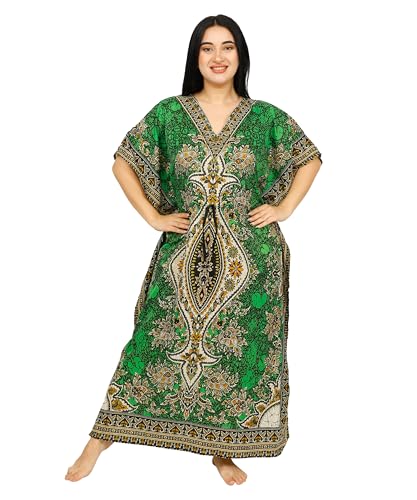 Ladies Long Kaftans Kimono Maxi Style Dresses Women in Regular to Plus Size Cover up (Green)