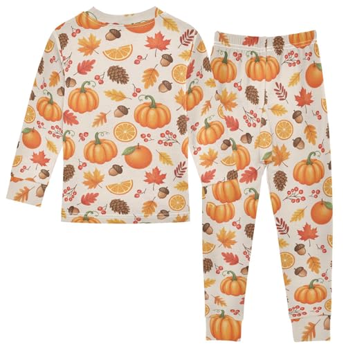 Pajama Sets Long Sleeve Autumn Themed Pumpkins Pattern Soft Comfy Sleepwear 2 Piece PJS 3-8T3
