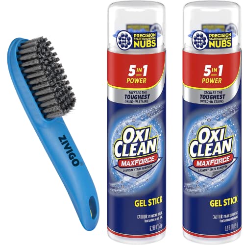 2 Oxi, Clean Max Force Gel Stick Stain Remover, 6.2 Ounce - Bundled With ZIVIGO Laundry stain brush remover (Compatible with OxiClean)
