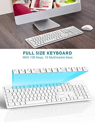 Wireless Keyboard & Mouse, TedGem Wireless Keyboard and Mouse 2.4G Mouse Keyboard Wireless Ergonomic Keyboard Mouse Set, 105 Keys for PC Desktops, Laptops, Mac OS & Windows (UK Layout) (White)