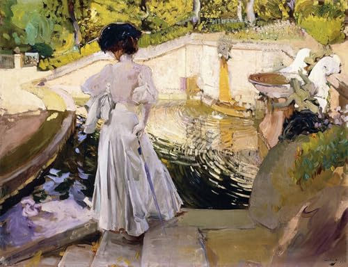 Toile Maria regardant les poissons par Sorolla tableau déco murale 60x90cm
