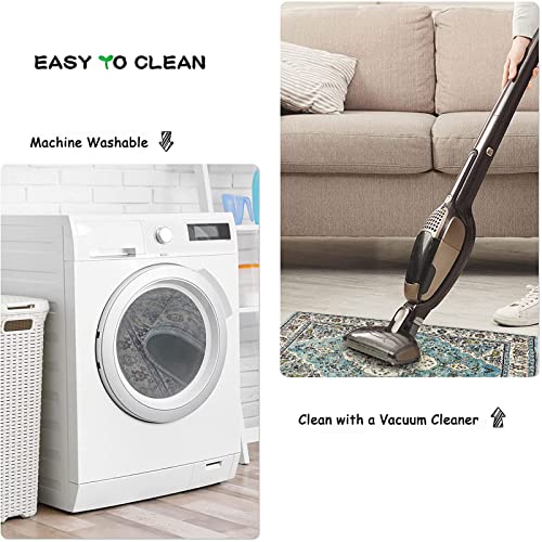 Lahome Persian Floral Medallion Runner Rug - 2X7 Hallway Kitchen Vintage Runner, Non-Slip Washable Lightweight Low-Pile Bedside Mat Indoor Floor Carpet For Entrance Laundry Bathroom, Sky/Baby Blue #TOP3