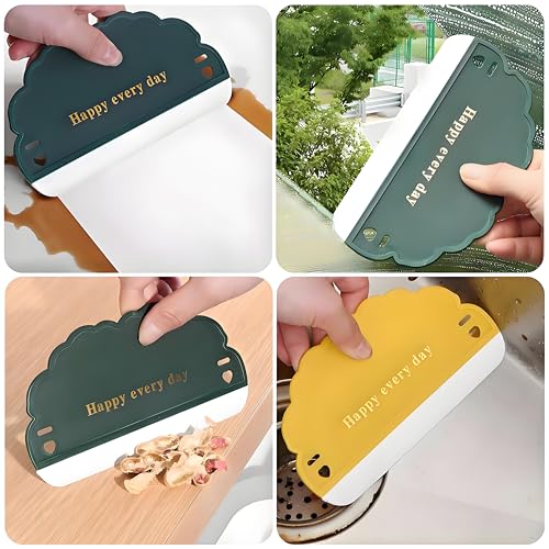 Image of Squeegee Bathroom Glass Door Cleaning Scraper with Hanging Hook, Silicone Mini Kitchen Countertop Squeegee, Water Wiper Scraper for Sink Tiles Cleaning Tools (Cloud 3PCS)