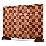 BIEOFFEI Checkered Cutting Board with Stand, Dual-Sided Wood Cutting Board with Juice Groove, 16.5x11.6 Inch Butcher Block Serving Tray, Chopping Board for Kitchen Gifts
