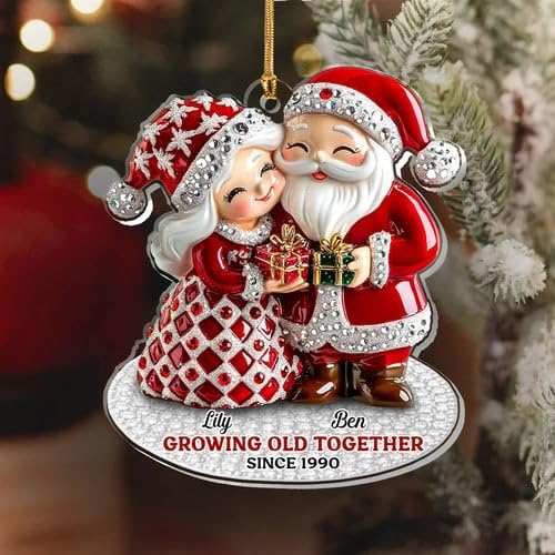 NAZENTI Personalized Santa Couple Growing Old Together, Growing Old Together Santa and Mrs. Claus Ornament, Couple Ornament for Christmas Tree, Gifts for Dad, Mom, Grandparent A01 - Image 5