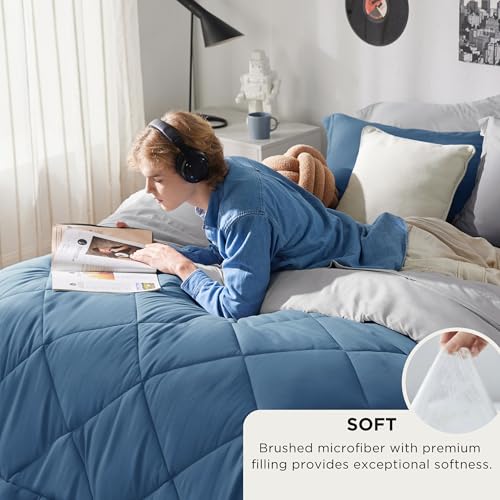 Image of Bedsure California King Comforter Set - 7 Pieces Reversible Slate Blue Bedding, California King Size Bed Set for All Seasons, Bed in a Bag with Down Alternative Comforter, Sheets, Pillowcases & Shams