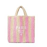 OWGSEE Straw Beach Bag for Women Summer Woven Tote Bag Packable Straw Purses and Handbags for Vacation Holiday (M-Pink)