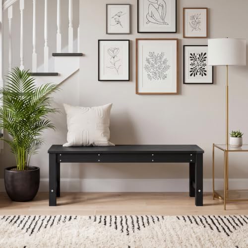 Image of Psilvam HDPE Outdoor Bench, 2-Person Backless Garden Bench, Black