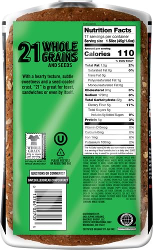 Miniatura 10 de Daves Killer Bread Pan orgánico de 21 granos integrales y semillas - Pan de 27 onzas