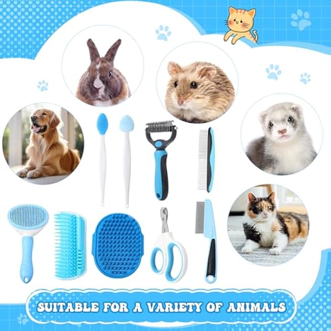 Cats Grooming Kit - 10 Pcs Pet Self Cleaning Kit for Indoor Long Hair Cats Include Brush Bath Brush Needle Comb Toothbrush Nail Clipper Nail Trimmer for Shedding Supplies-Lcuez3eJ