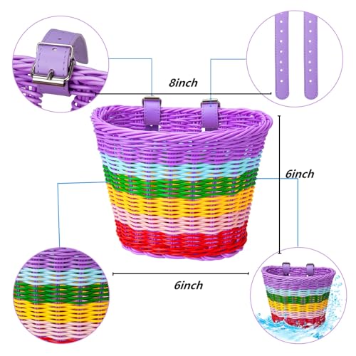 Suerico Kids Bike Basket for Girls,Handlebar Bicycle Basket with Unicorn Necklace,Bike Bell,Streamers,Bike Wheel Bead,Sunglasses,Stickers Bike Decoration Accessories Set