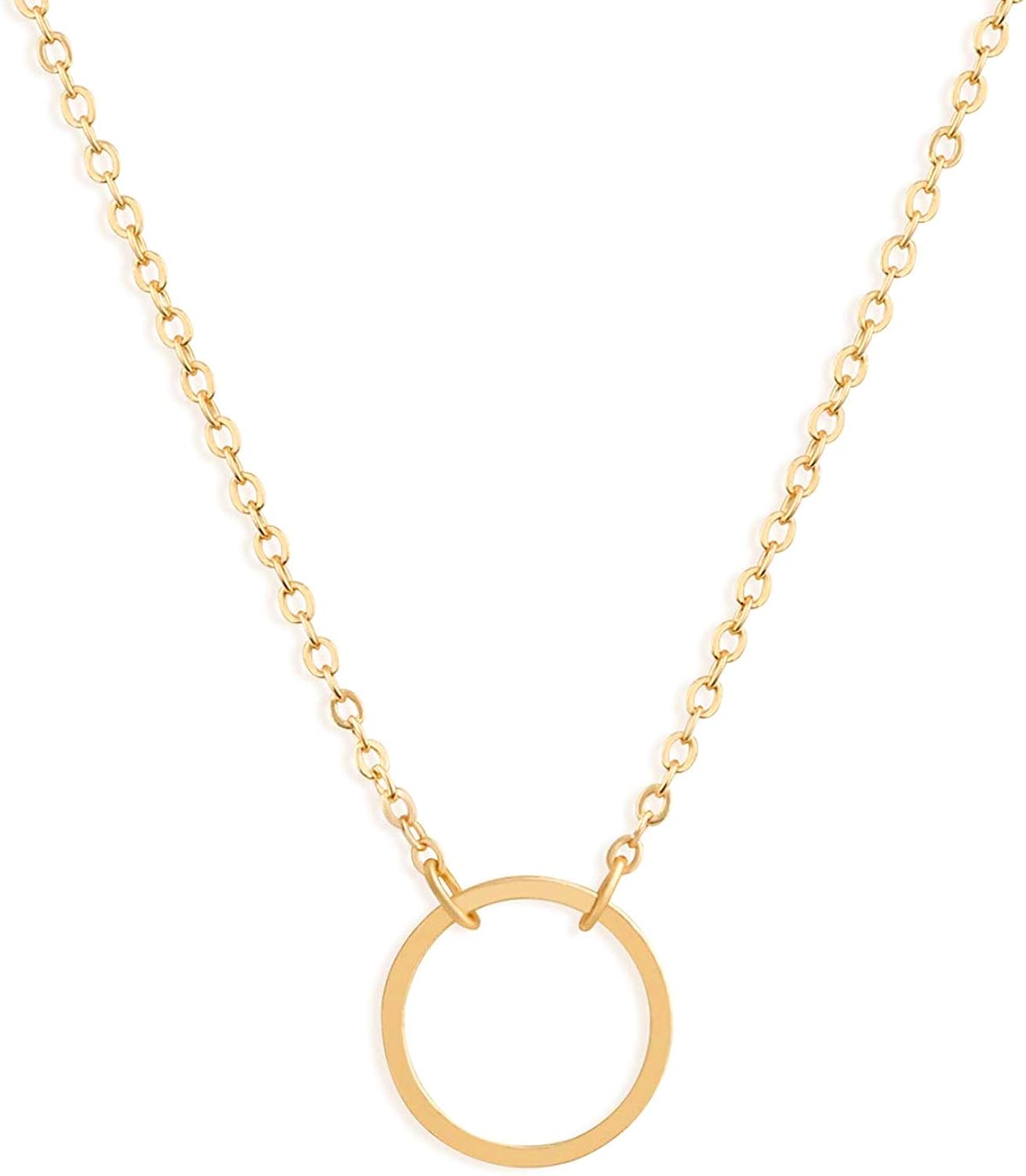 Fettero Pendant Necklace Gold Choker Layered Coin Open Karma Circle Full New Crescent Moon 14K Gold Plated Dainty Simple Moon Phase Jewelry for