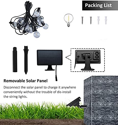 ANTING Solar Festoon Lights Outdoor LED 25Ft, G40 Solar String Lights with 12+1 Bulbs Shatterproof Solar Powered Garden Lights, Waterproof Patio Outside Lights for Gazebo, Terrace, Party