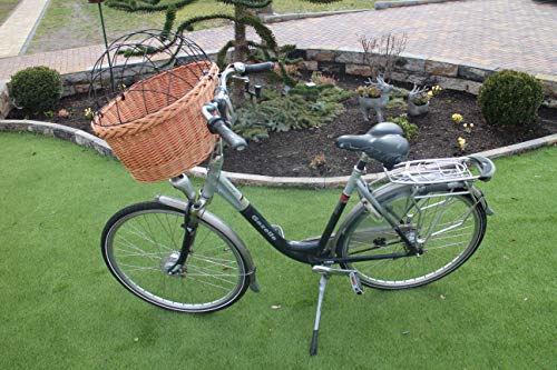 Marcus´ Weidenhandel Hundefahrradkorb für Fahradlenker aus Weide mit Metallgitter und Kissen XL oder XXL Lenkrad Weidenkorb Hundekorb Lenkerkorb Einkaufskorb Natur (XXL mit Kissen)