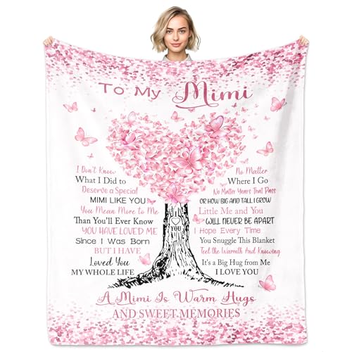 FIOUNG Mimi Gifts from Grandchildren Grandkids, Mimi Birthday Gifts Blanket 60"x50", Gift for Mimis, Mimis Gift Ideas for Mother's Day Christmas, to My Grandma Throw Blanket, Grandma Birthday Present