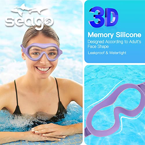 Image of Seago Swim Goggles Adult Youth Anti-Fog Wide Clear View Pool Goggles