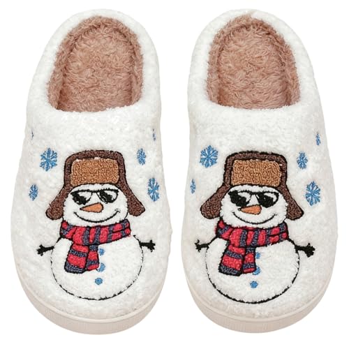 Cute Christmas Slippers for Women & Men Plush Fuzzy Holiday House Slippers Warm Cozy Family Matching Slippers Non-Slip Sole Great Christmas Gift (SnowMan, US, Adult, Women, 5.5, Numeric Range, US Footwear Size System, 6, Medium)